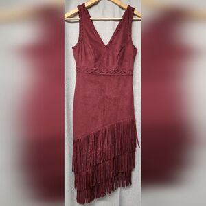 Idyllwind~Maroon Fringe Western Sleeveless Dress~Women's Size XS X-small